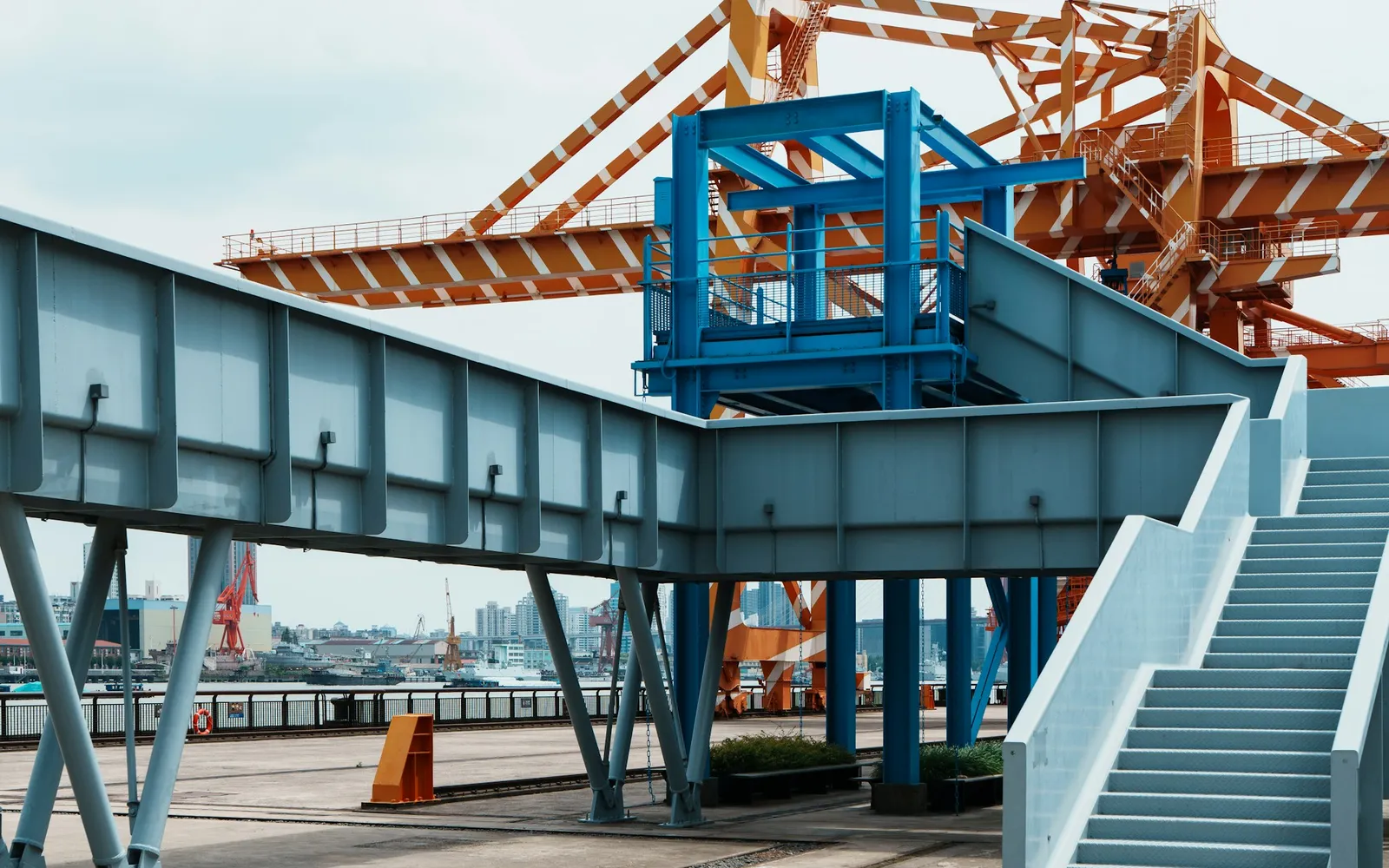 Port equipment on the Yangpu waterfront in Shanghai, China.