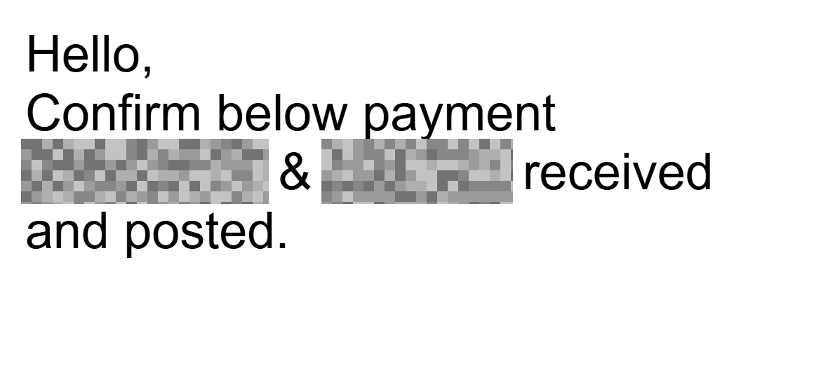 Carrier accounts reply: The carrier confirms receipt and posting of two payments.