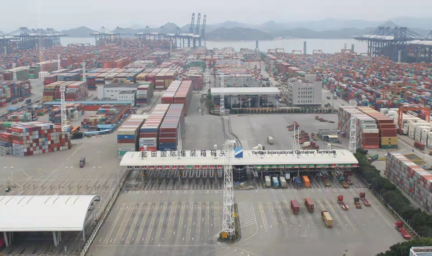 Container yard and terminal gates at Yantian port, Shenzhen, China.
